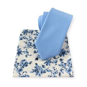 Men’s Windsor Blue Slim Necktie & Floral Pocket Square Set